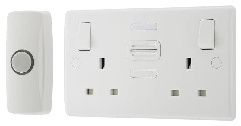 British General Nexus Double Switched 13A Power Socket with Door Chime - White