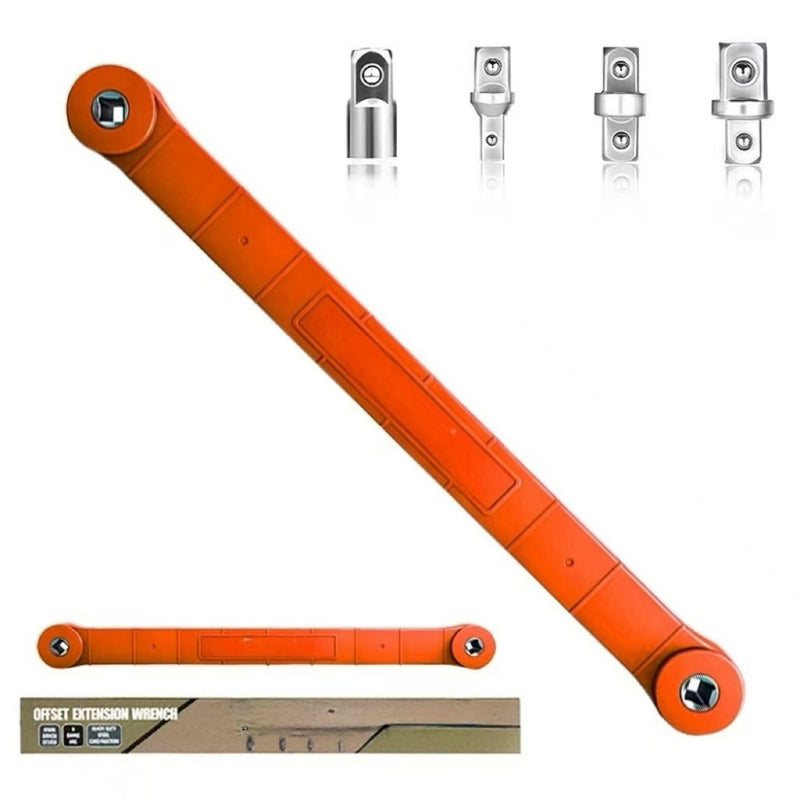 15.4-inch offset extended wrench—a versatile extended wrench set for confined spaces, featuring 1/2-inch, 1/4-inch, and 3/8-inch drive adapters-red