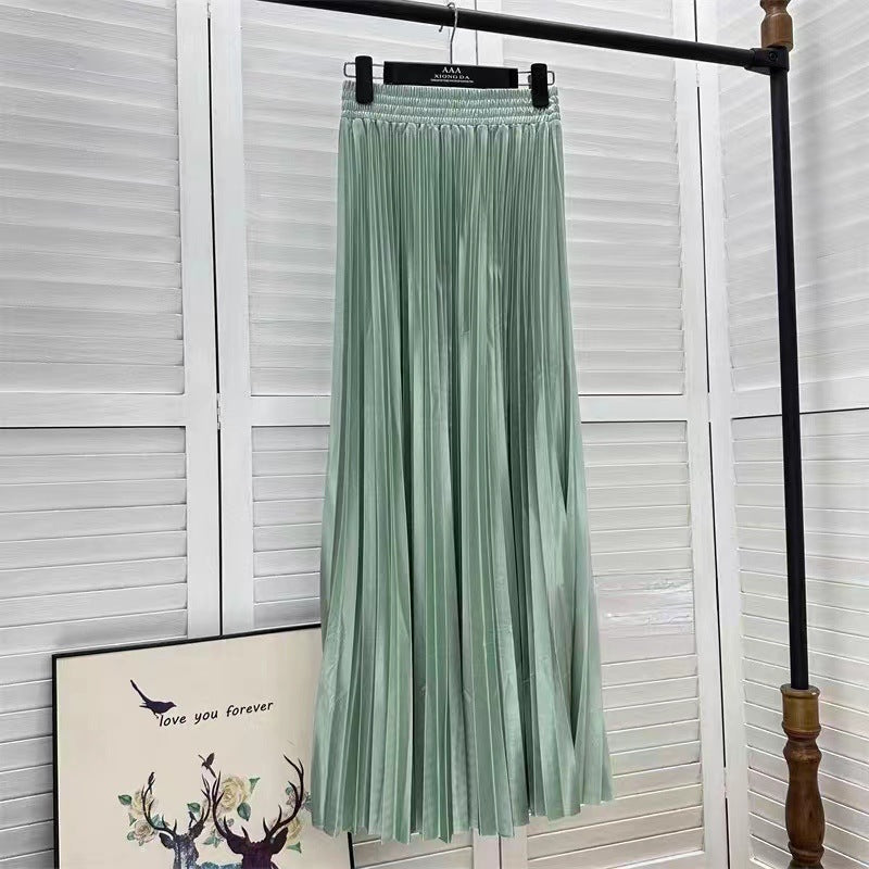 Draped Elastic-waist Versatile Figure-flattering Sophisticated Elegant Solid-color Maxi Skirt