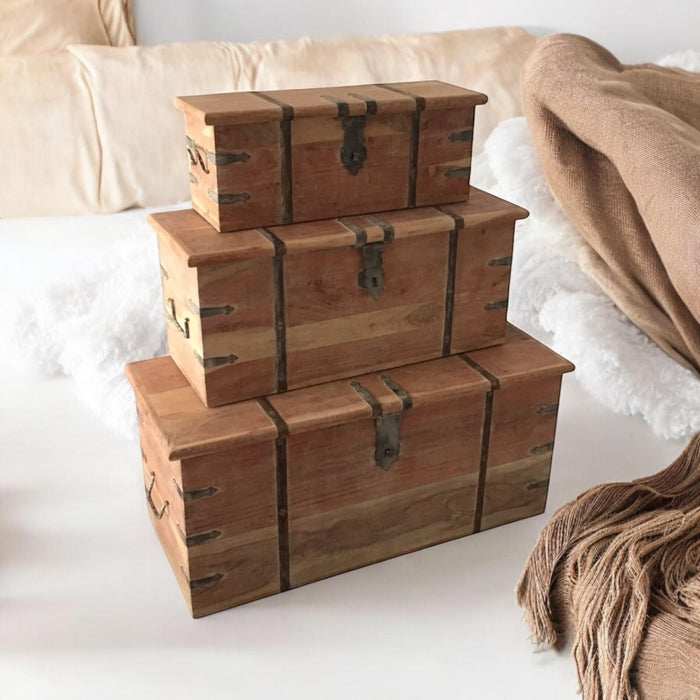 101CM SET 3 WOODEN CHESTS