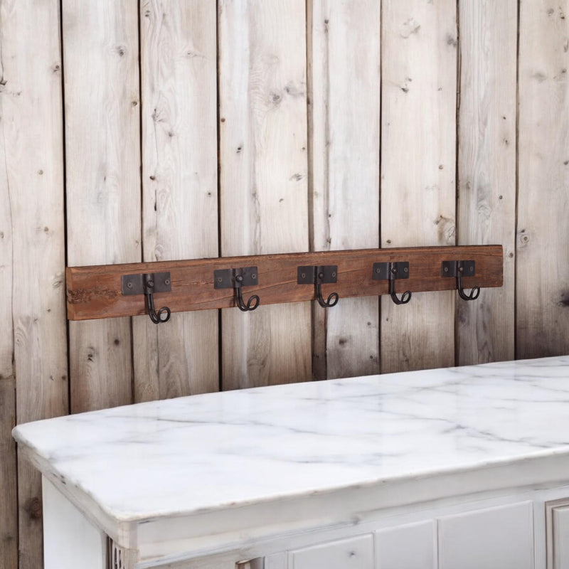 70CM RECLAIMED WOODEN 5 HOOK WALL HANGER