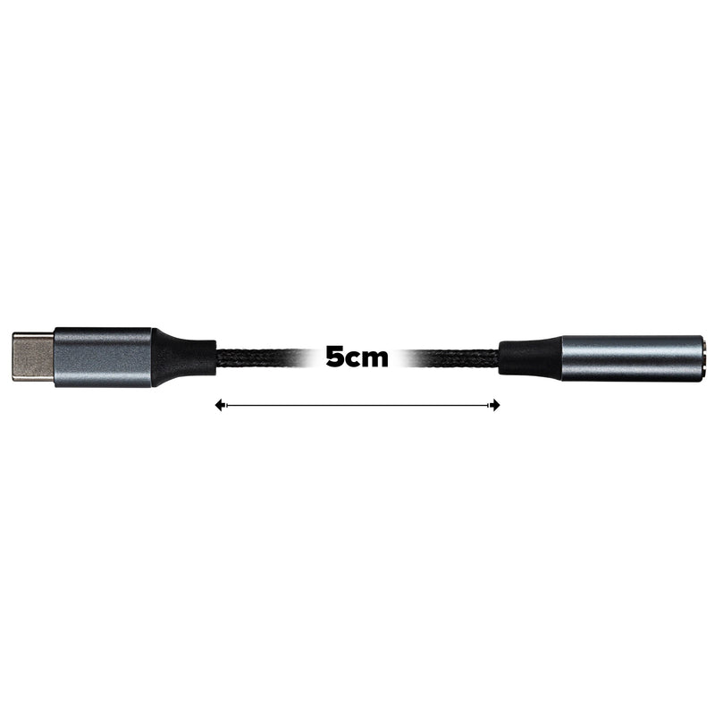 Maplin USB-C to 3.5mm Female Jack Headphone Aluminium Braided Adapter Cable - Black, 5cm
