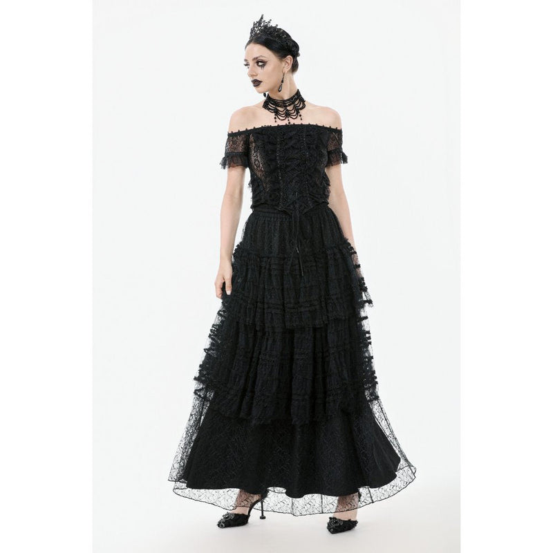 Dark in Love Ophelia Lace Off-Shoulder Gothic Top in Black