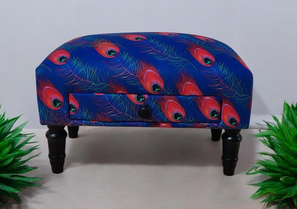 FEATHER FABRIC FOOTSTOOL WITH DRAWER