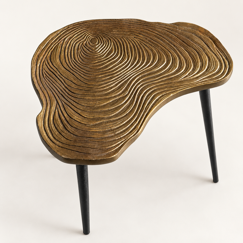 Brass Clover Side Table | Etched Top & Black Iron Legs