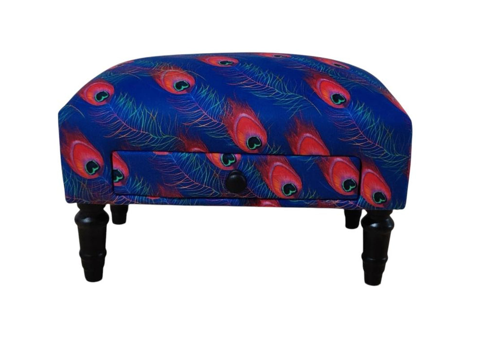 FEATHER FABRIC FOOTSTOOL WITH DRAWER