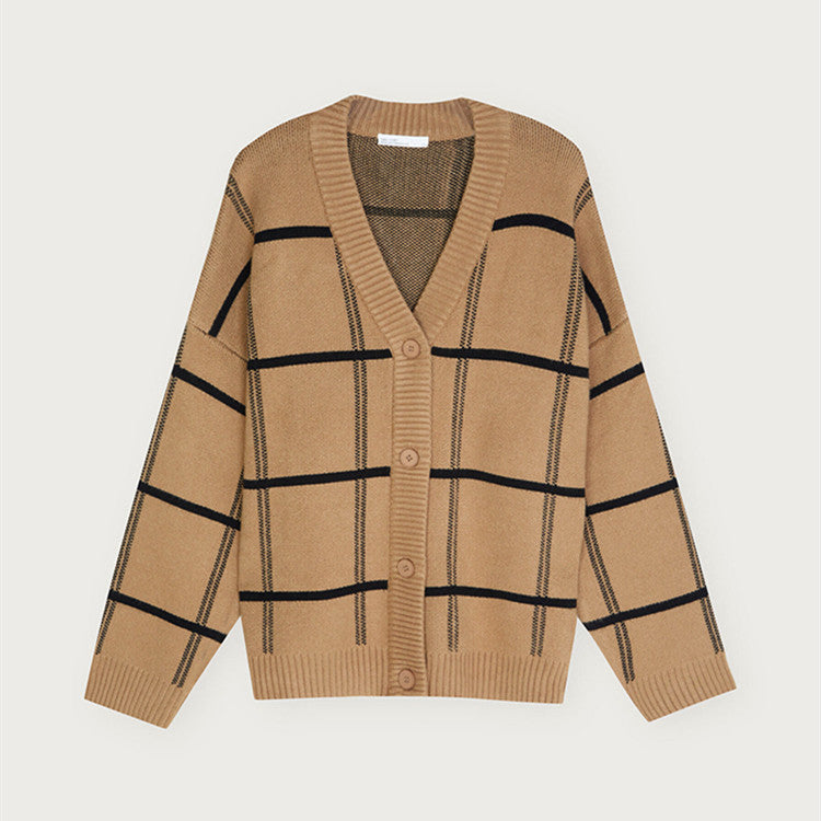 British retro loose coat mid-length plaid