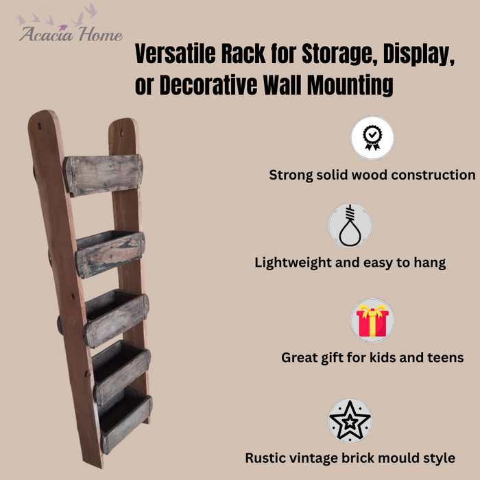 120CM RECLAIMED WOODEN WALL 5 BRICK  RACK