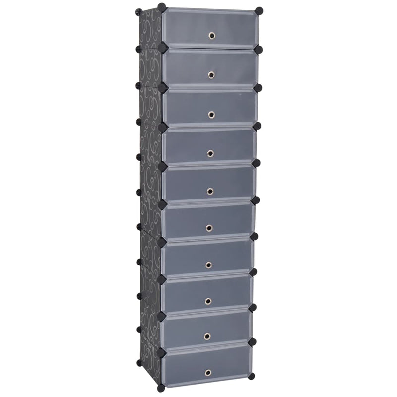 Interlocking Shoe Organiser with 10 Compartments Black