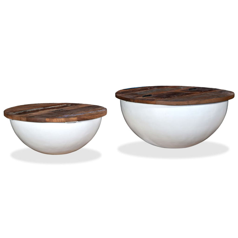 Coffee Table Set 2 Pieces Solid Reclaimed Wood White Bowl Shape