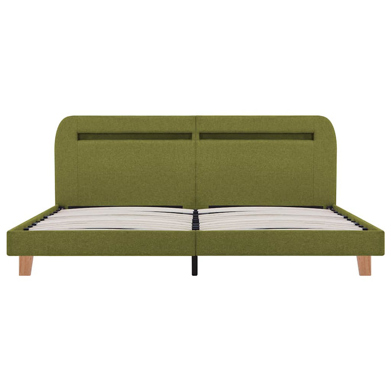 Bed Frame with LED without Mattress Green Fabric 150x200 cm King Size