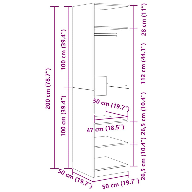 Wardrobe White 50x50x200 cm Engineered Wood