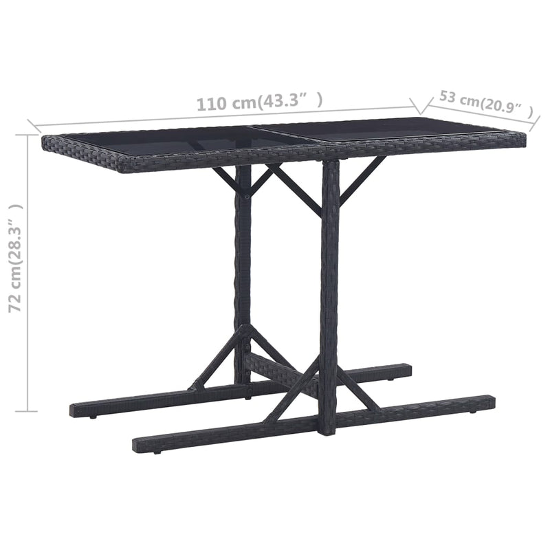 Outdoor Patio Poly Rattan Rectangular Garden Dining Balcony Table With Glass Top