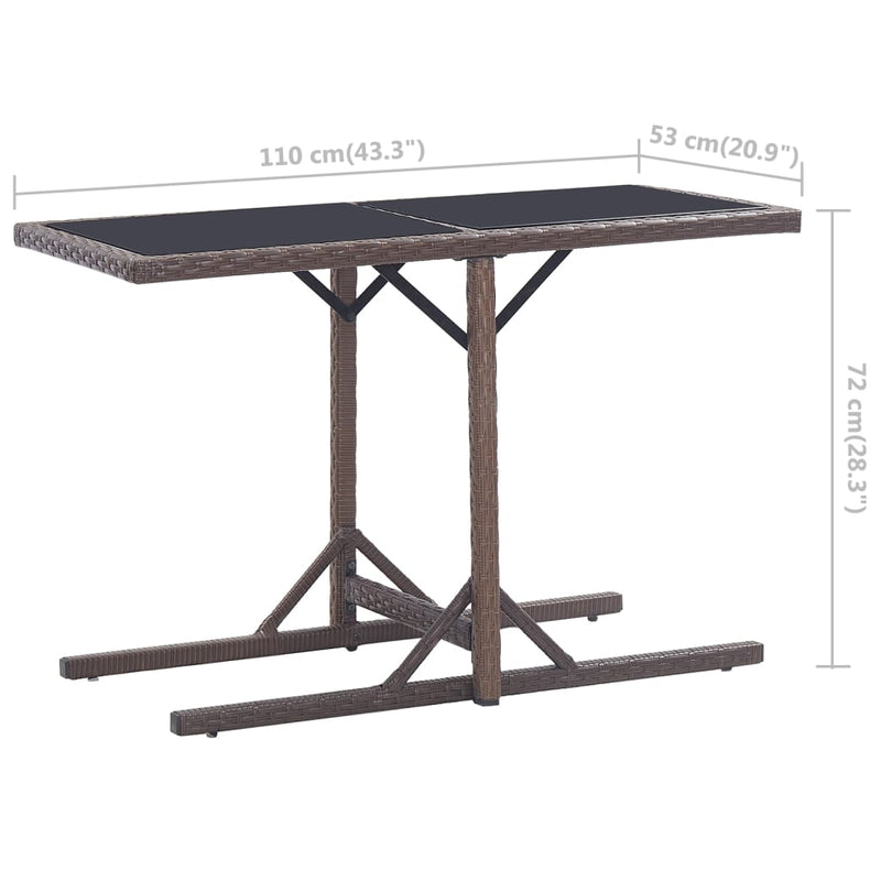 Outdoor Patio Poly Rattan Rectangular Garden Dining Balcony Table With Glass Top