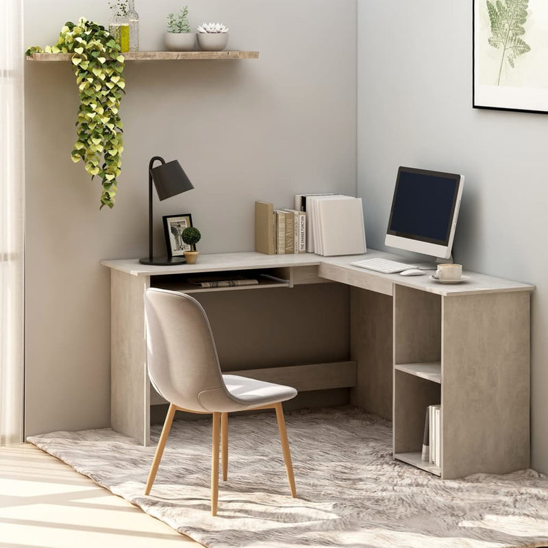 Modern Wooden Home Office L-Shape Corner Computer Desk Table With Open Storage