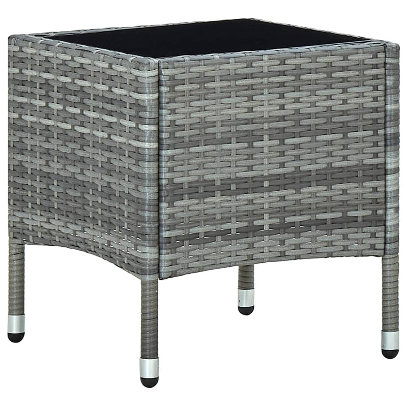 Outdoor Patio Poly Rattan Garden Side Coffee Table With Glass Top Outside Tables
