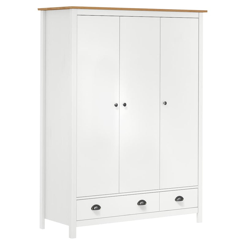 3-Door Wardrobe Hill White 127x50x170 cm Solid Pine Wood