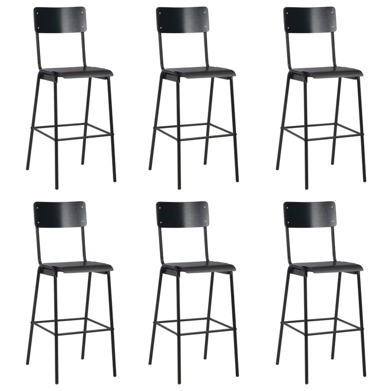 Bar Chairs 6 pcs Black Solid Plywood Steel