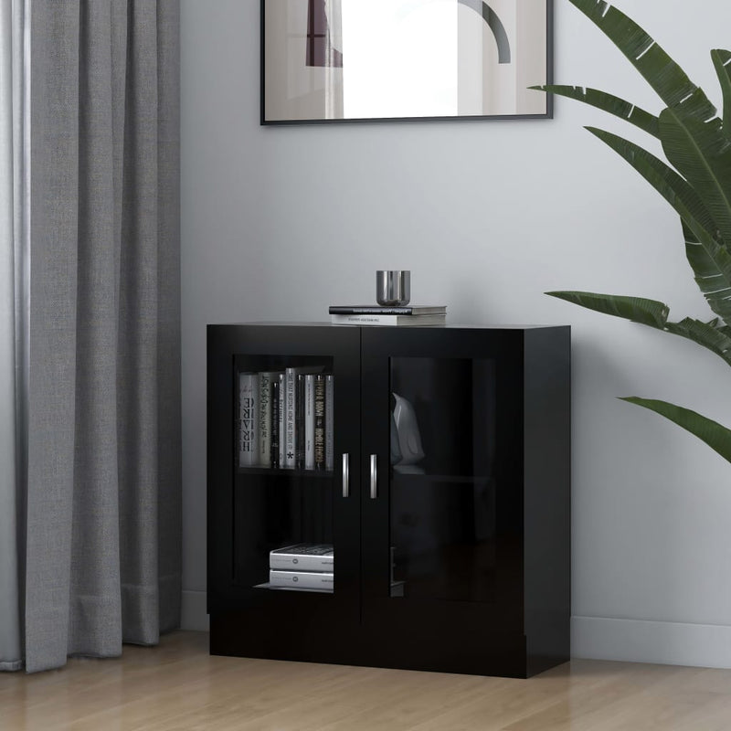 Modern Wooden 2 Glass Doors Vitrine Storage Cabinet Dining Room Unit