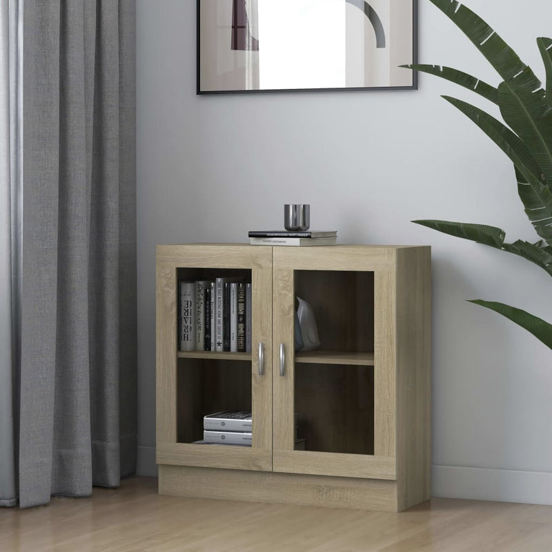 Modern Wooden 2 Glass Doors Vitrine Storage Cabinet Dining Room Unit