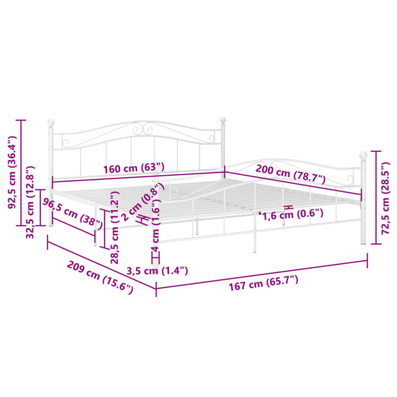 Bed Frame without Mattress White Metal 160x200 cm