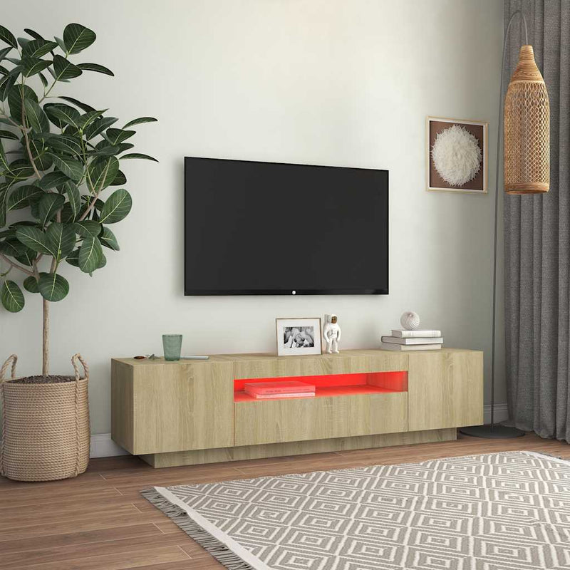 Modern Wooden 63 Inch TV Tele Stand Unit Cabinet With LED Lights & Storage