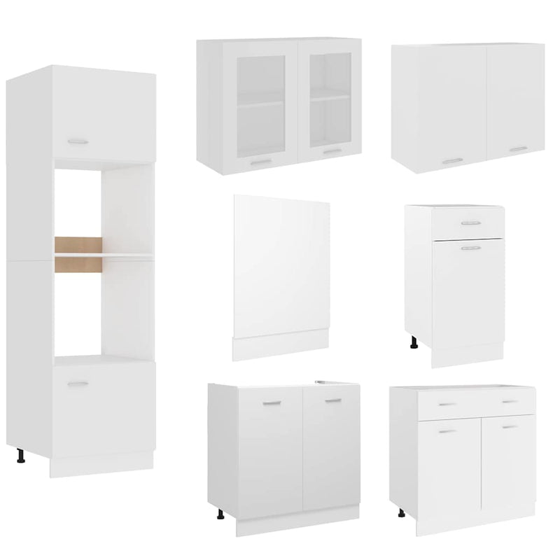 7 Piece Kitchen Cabinet Set Lyon White Engineered Wood