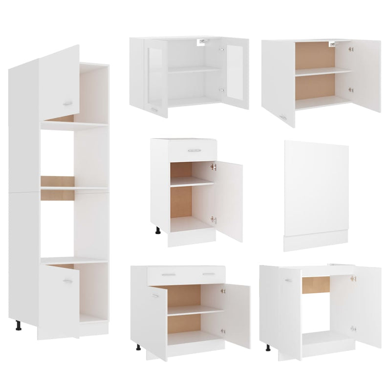7 Piece Kitchen Cabinet Set Lyon White Engineered Wood