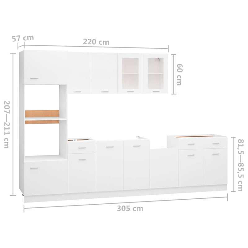 7 Piece Kitchen Cabinet Set Lyon White Engineered Wood