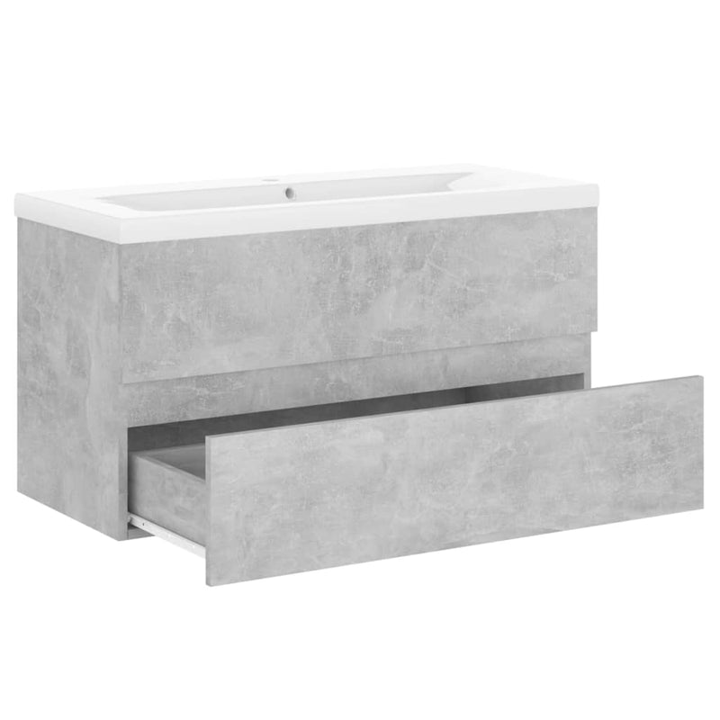 Sink Cabinet with Built-in Basin Concrete Grey Engineered Wood