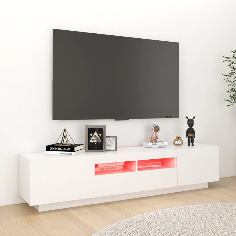 Modern Wooden 2pcs 70 Inch TV Tele Stand Unit Cabinet With LED Lights & Storage