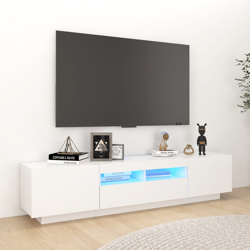 Modern Wooden 2pcs 70 Inch TV Tele Stand Unit Cabinet With LED Lights & Storage