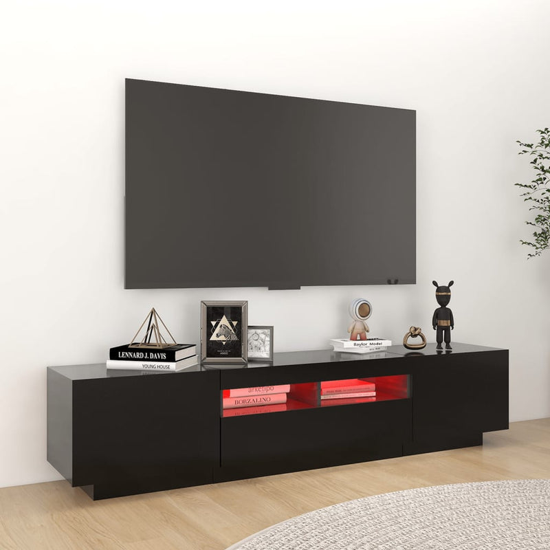 Modern Wooden 2pcs 70 Inch TV Tele Stand Unit Cabinet With LED Lights & Storage
