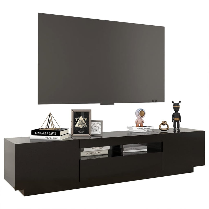 Modern Wooden 2pcs 70 Inch TV Tele Stand Unit Cabinet With LED Lights & Storage