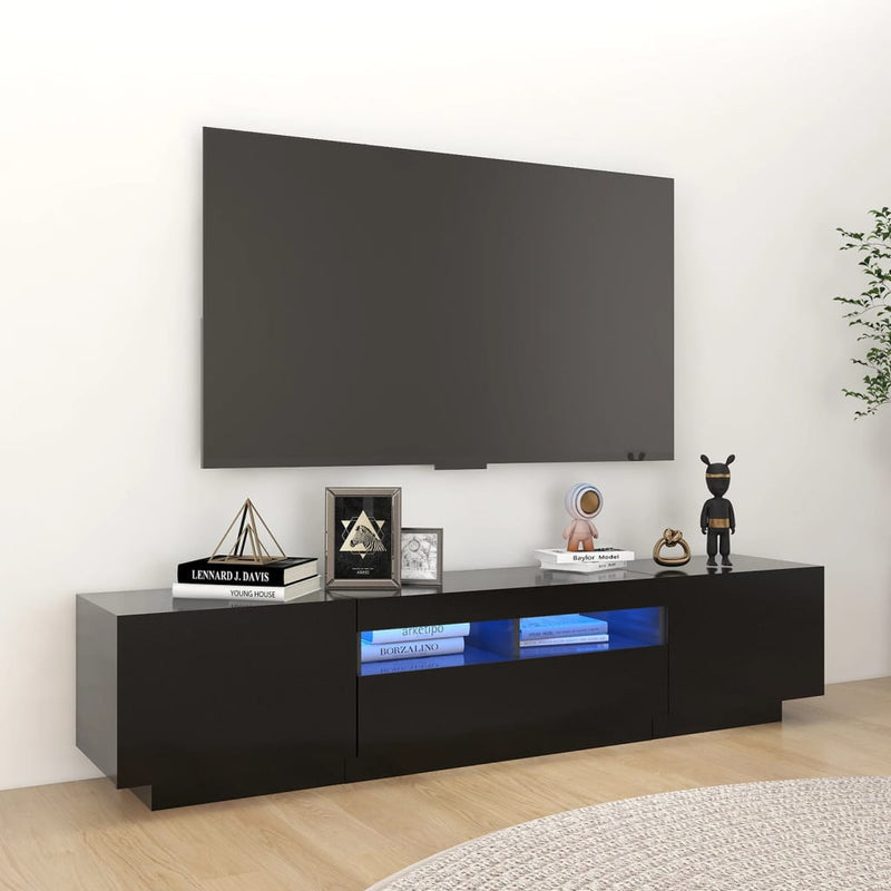 Modern Wooden 2pcs 70 Inch TV Tele Stand Unit Cabinet With LED Lights & Storage