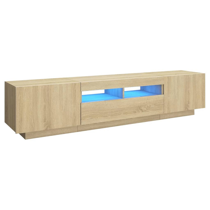 Modern Wooden 2pcs 70 Inch TV Tele Stand Unit Cabinet With LED Lights & Storage
