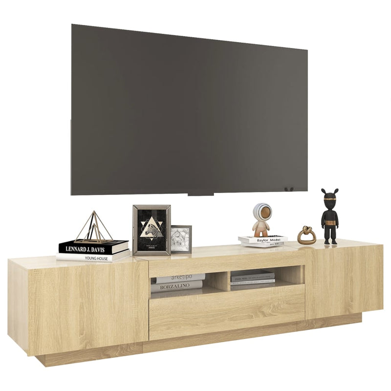 Modern Wooden 2pcs 70 Inch TV Tele Stand Unit Cabinet With LED Lights & Storage