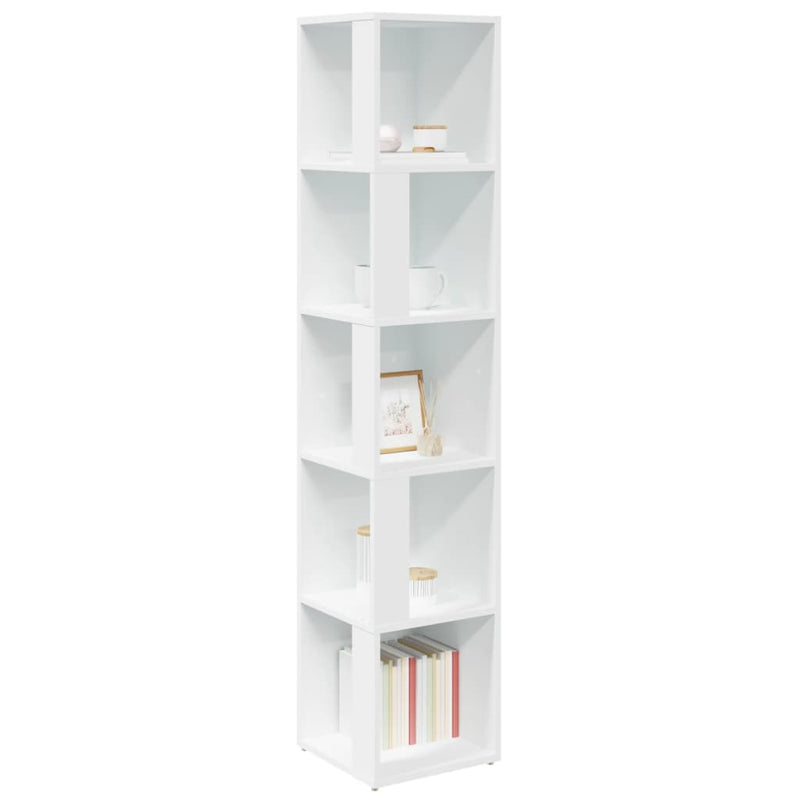 Modern Wooden 5-Tier Corner Bookcase Book Storage Cabinet Wood Shelving