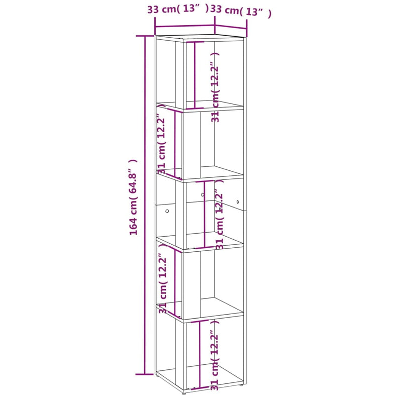 Modern Wooden 5-Tier Corner Bookcase Book Storage Cabinet Wood Shelving