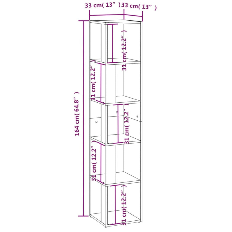 Modern Wooden 5-Tier Corner Bookcase Book Storage Cabinet Wood Shelving