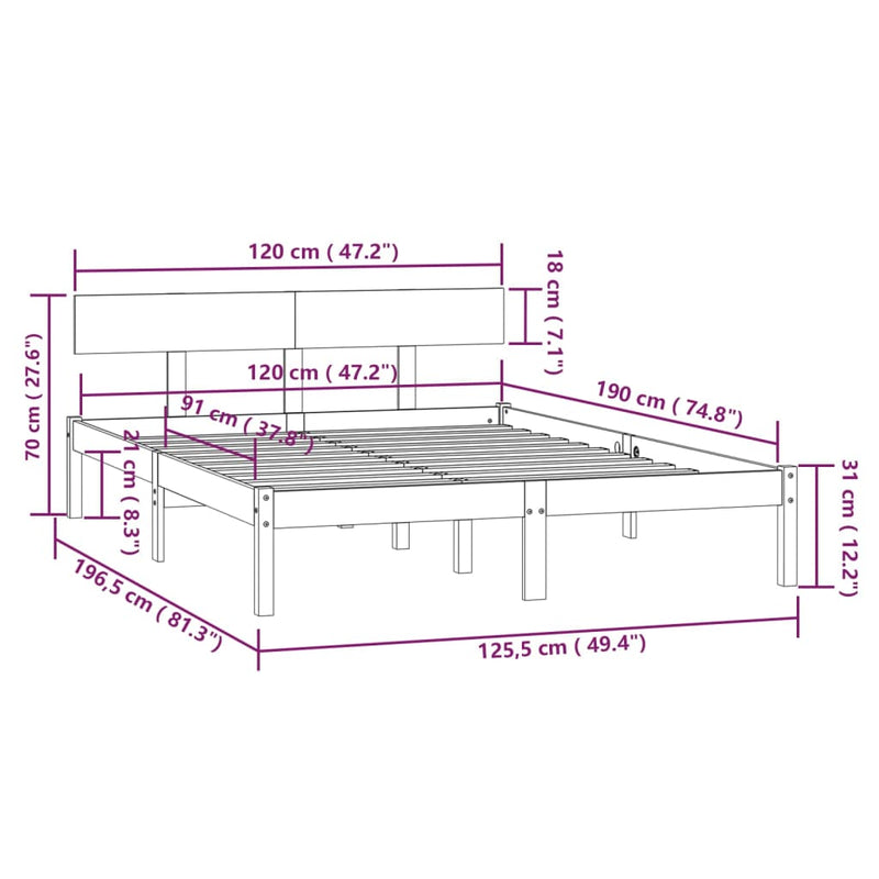 Bed Frame without Mattress Solid Wood Small Double