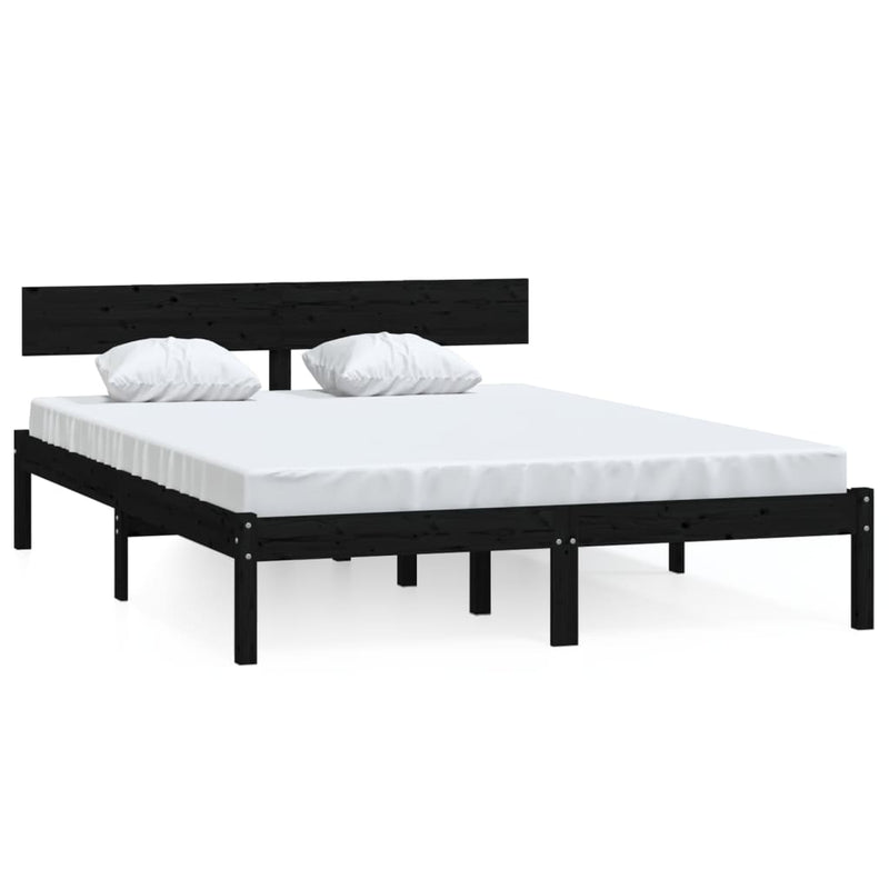 Bed Frame without Mattress Black Solid Wood 140x190 cm