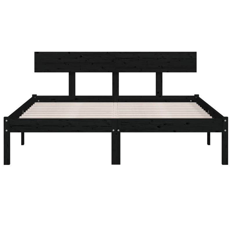 Bed Frame without Mattress Black Solid Wood 140x190 cm
