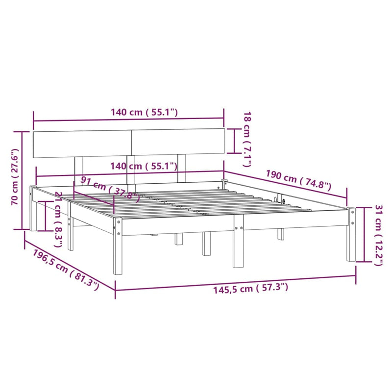 Bed Frame without Mattress Black Solid Wood 140x190 cm