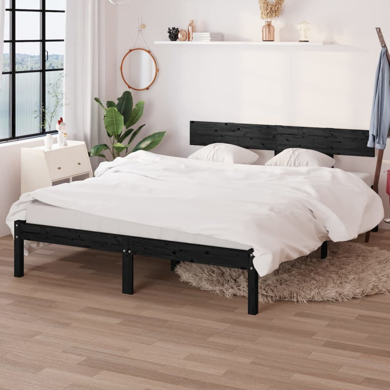 Bed Frame without Mattress Black Solid Wood 140x190 cm