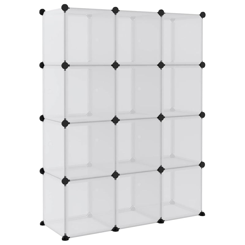 Storage Cube Organiser with 12 Cubes and Doors Transparent PP