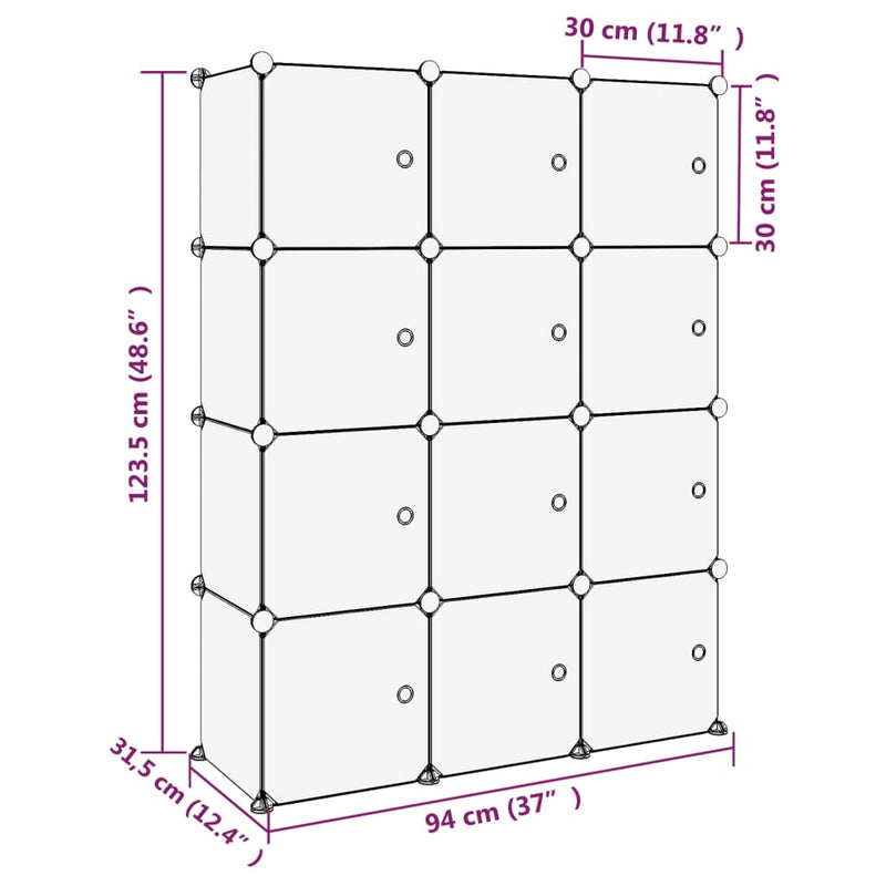 Storage Cube Organiser with 12 Cubes and Doors Transparent PP
