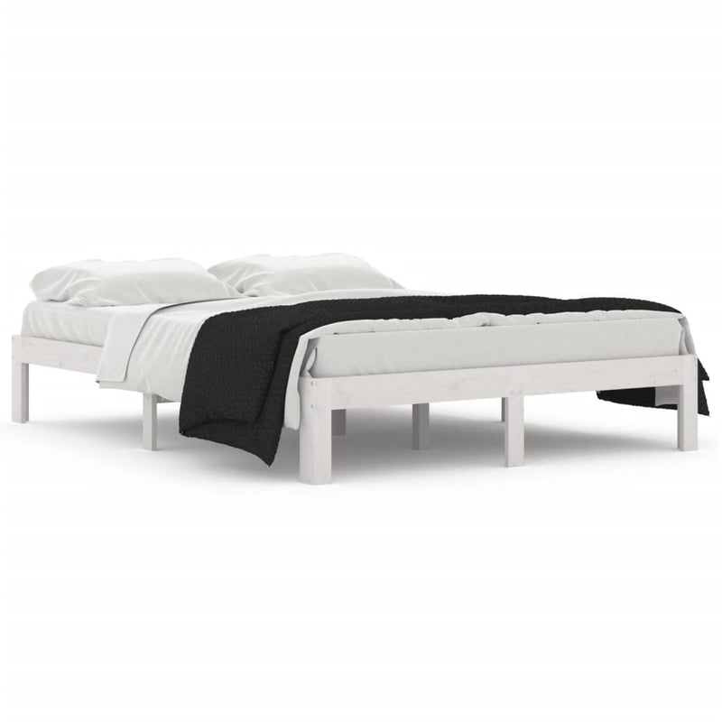 Bed Frame without Mattress White Solid Wood Pine 140x190cm