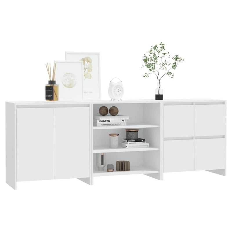 3 Piece Sideboard White Engineered Wood