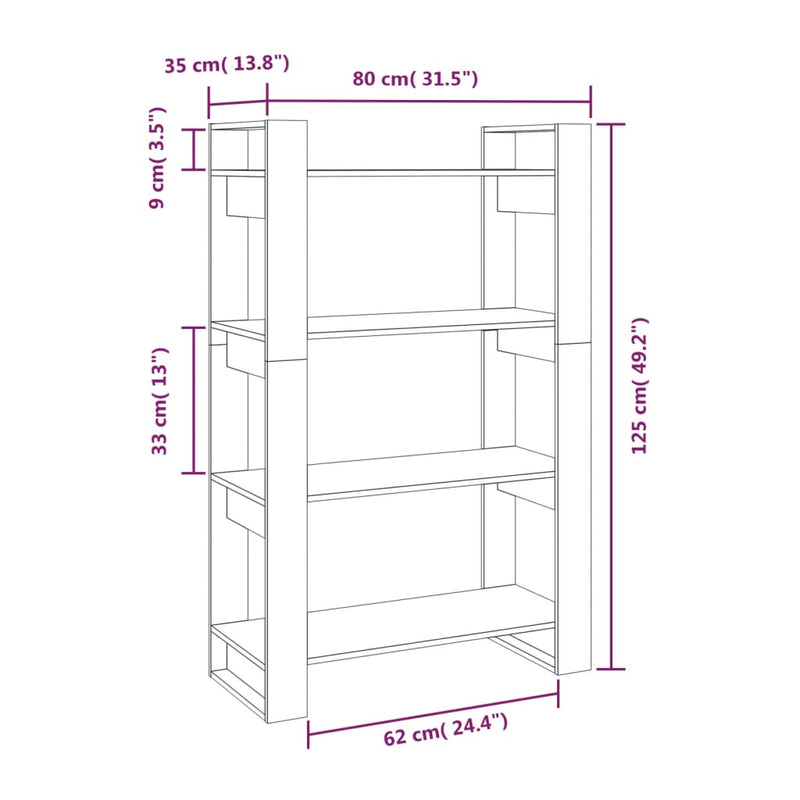 Book Cabinet/Room Divider Grey 80x35x125 cm Solid Wood Pine